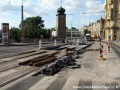 Rekonstrukce tramvajové tratě na Jiráskově náměstí.