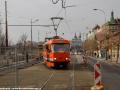 Měřící vůz T3 #5521 při kontrole trolejového vedení na jednokolejné trati u Pražské tržnice. | 21.01.2022