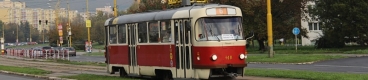 Vůz T3SUCS ev.č.418 vypravený na linku 6 zachycený u vozovny tramvají. | 18.10.2014