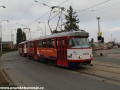 Souprava vozů T3R.P ev.č.179+169 vypravená na linku 4 překonává železniční přejezd u zastávky Bělidla. | 14.10.2013