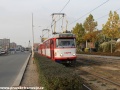 Souprava vozů T3R.P ev.č.173+175 vypravená na linku 4 trojkolejným úsekem tramvajové tratě míří k zastávce Fibichova. | 14.10.2013
