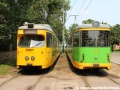 Na dočasně opuštěné trati mezi zastávkami Przełajowa a Wilczak odstavené vozy Düewag GT8. | 1.7.2012