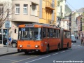 S pozůstatky celovozové reklamy projíždí Revoluční ulicí trolejbus Škoda 15Tr02/6 ev.č.530 z roku 1989. | 4.4.2014