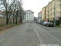 Přímý úsek tramvajové tratě v Soudní ulici.