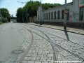 Sjezdová výhybka vjezdových kolejí do smyčky Radošovická z obou traťových směrů v ulici V Korytech