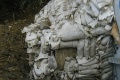 Ucpávky z pytlů naplněných pískem v podchodech u Branického mostu. | 17.8.2002