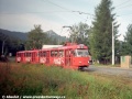Hanychovskou smyčku opouští souprava T3m ev.č.65+66 po provedené malé modernizaci v DP Ostrava. | 18.8.1998