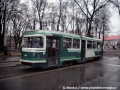 Sólo vůz T2 ev.č.627 pózuje fotografům v zastávce Sad Boženy Němcové a oba vozy pak vyrážení na Hlučínskou | 14.2.1998