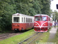 Osobní vůz Balm/u ve společnosti motorové lokomotivy T47.018 na nádraží v Jindřichově Hradci | 31.7.2007