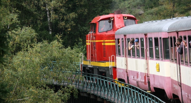 Ozubnicová lokomotiva T 426.001 v čele zvláštního vlaku na Jizerském mostě. | 10.9.2011
