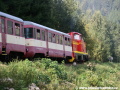 Ozubnicová lokomotiva T426.001 sune k zastávce Kořenov zvláštní vlak. | 11.9.2011