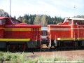 Pohled na obě spojené “Rakušanky“, aneb lokomotivy T426.001 a T426.003 v Tanvaldě odhaluje rozdílné barevné provedení nátěru. | 4.10.2011