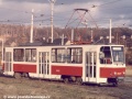 Vůz T6A2 ev.č.0021 na dvoře vozovny Hloubětín. | 1985