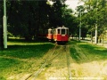 U příležitosti Všeobecné Československé výstavy vyjela do ulic historická tramvajová linka nesoucí symbolicky jako označení dvojčíslí z letopočtu svého vzniku, na snímku vlečný vůz ev.č.1202 ve smyčce Výstaviště | léto 1991