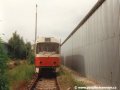 Vyřazený vůz T3 ev.č.6484 v areálu nádraží ČD Praha-Smíchov. | 21.6.1996