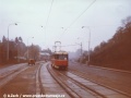 Souprava vozů T3 ev.č.6490+6491 vyjíždí jako první běžné vozy prověřit novostavbu tramvajové tratě do Řep | 21.10.1988