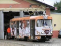 Kofola tramvaj tvořená vozem T3SUCS ev.č.7040 se chystá na výjezd z vozovny Střešovice | 27.6.2007