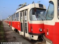 Vůz T3SUCS ev.č.7196 v koloně odstavených vozů na povrchové koleji v Ústředních dílnách. | 23.3.2012
