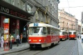 Na nájezdové trase z vozovny Hloubětín je na Václavském náměstí zachycený vůz T3M #8102 na lince 21. | 9.8.2006