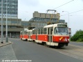 Souprava vozů T3R.P ev.č.8226+8227 vypravená na linku 18 právě odbočila z ulice 5.května do Táborské ulice. | 14.5.2006