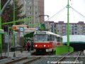 Souprava vozů T3R.P ev.č.8308+8309 vypravená na linku 14 stanicuje v rozestavěné zastávce Poliklinika Barrandov | 15.2.2004