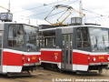 Vozy KT8D5 ev.č.9030 a ev.č.9048 se ve vozovně Hloubětín chystají na slavnostní ukončení provozu následující den... | 20.5.2013