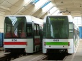 Vůz RT6N1 ev.č.9104 ve společnosti vozu ev.č.9103 během dlouholetého odstavení ve vozovně Pankrác. | 31.8.2004