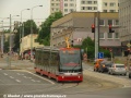 Vůz Škoda 15T ev.č.9215 vypravený na linku 18 vyčkává na křižovatce ulic Táborská a Na Pankráci na signál volno, aby mohl pokračovat v jízdě k zastávce Palouček. | 14.5.2011