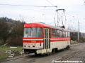 Cvičný vůz T3 ev.č.5503 opatřený oboustranným transparentem BUSE manipuluje na vnitřní koleji smyčky Nádraží Braník | 31.1.2007