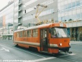 Pracovní vůz T3 ev.č.5521 připravený na křižovatce ulic Plzeňská a Radlická k zahájení zkušební jízdy. | 24.8.2003